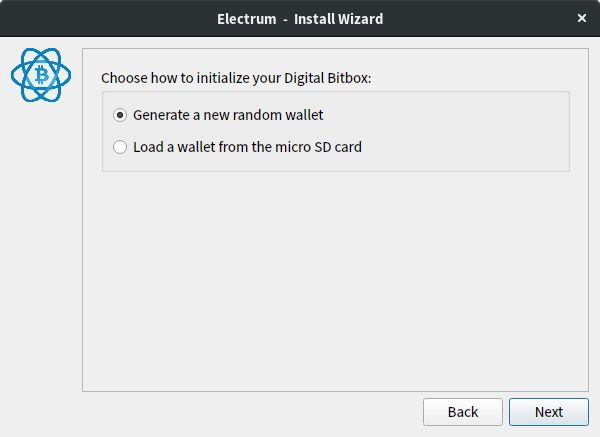 Choose how to initialize your Digital Bitbox