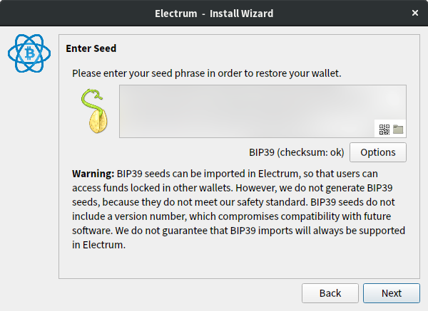 Please enter your seed phrase in order to restore your wallet