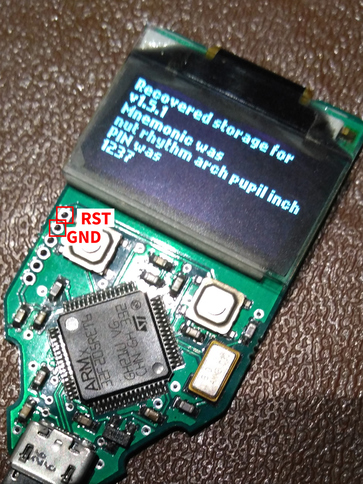 TREZOR with labelled RST and GND